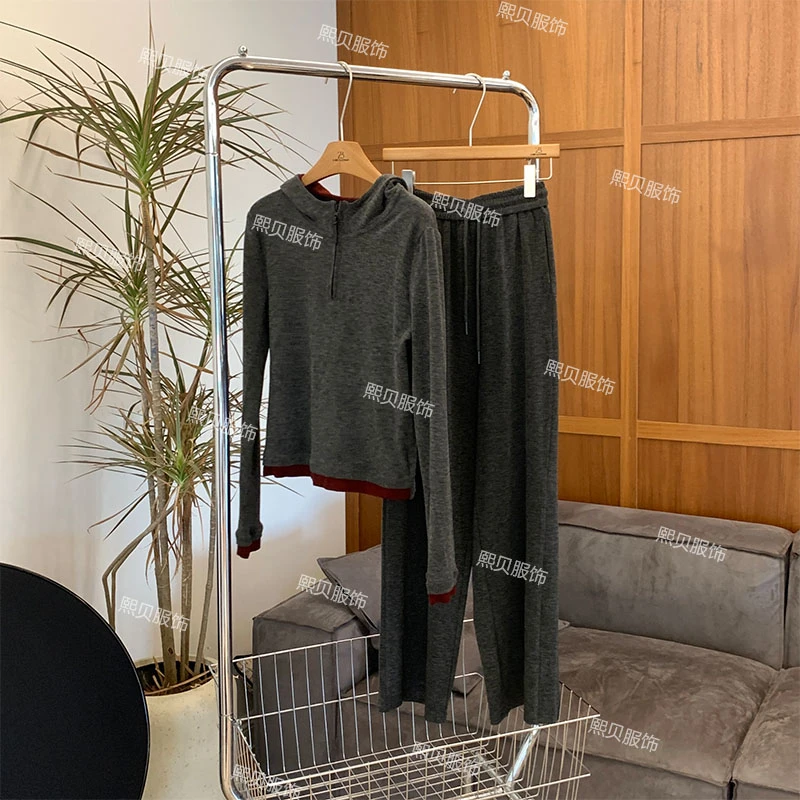 熙贝2 早秋穿搭新款灰色休闲套装减龄显瘦垂感2件套 D8205