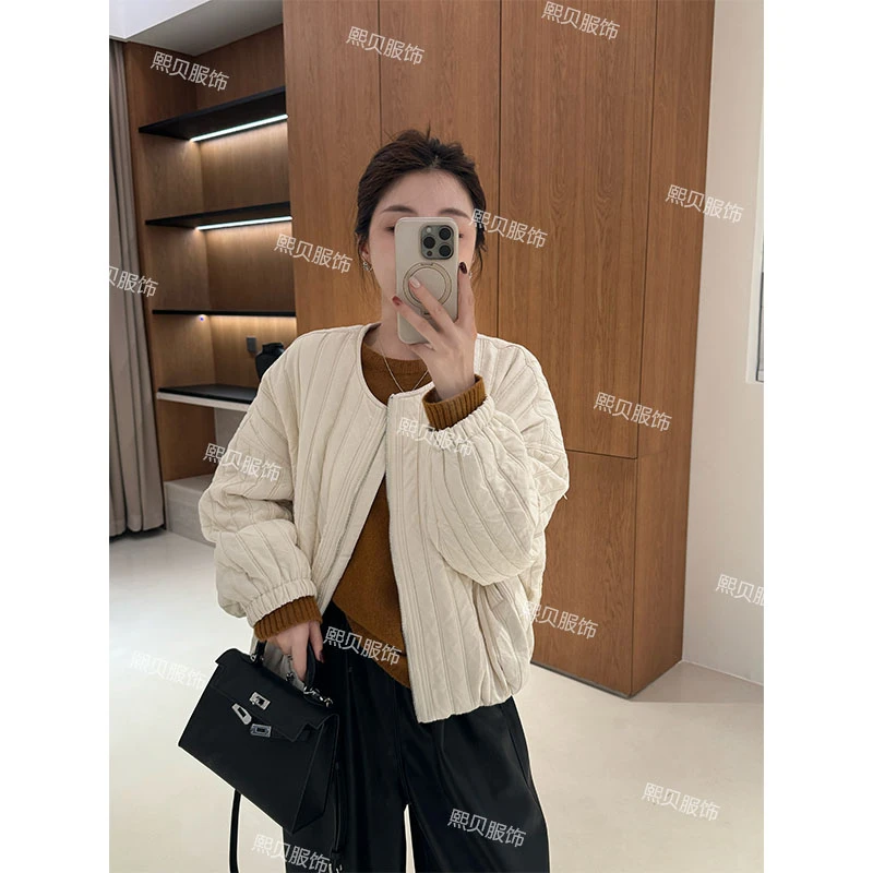 熙贝2 【云朵棉服】褶皱感新款圆领设计款简约棉服外套 D8392