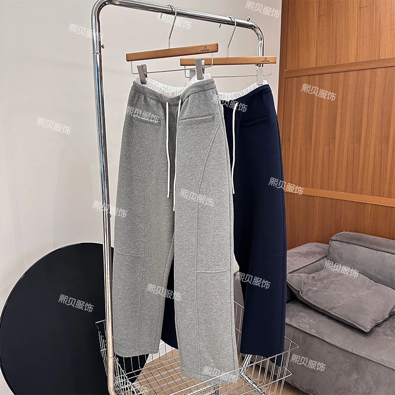 熙贝2 设计感撞色拼接运动休闲裤早秋高腰宽松休闲卫裤 D8169
