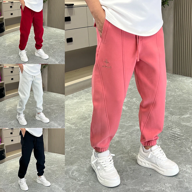 刺绣休闲裤男潮牌春秋新款潮流宽松松紧腰小脚裤加绒卫裤九分裤子