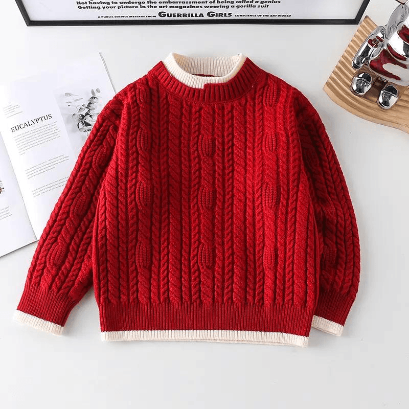 套头宝宝男女童针织衫儿童上衣童装毛衣纯色圆领假两件打底衫冬季