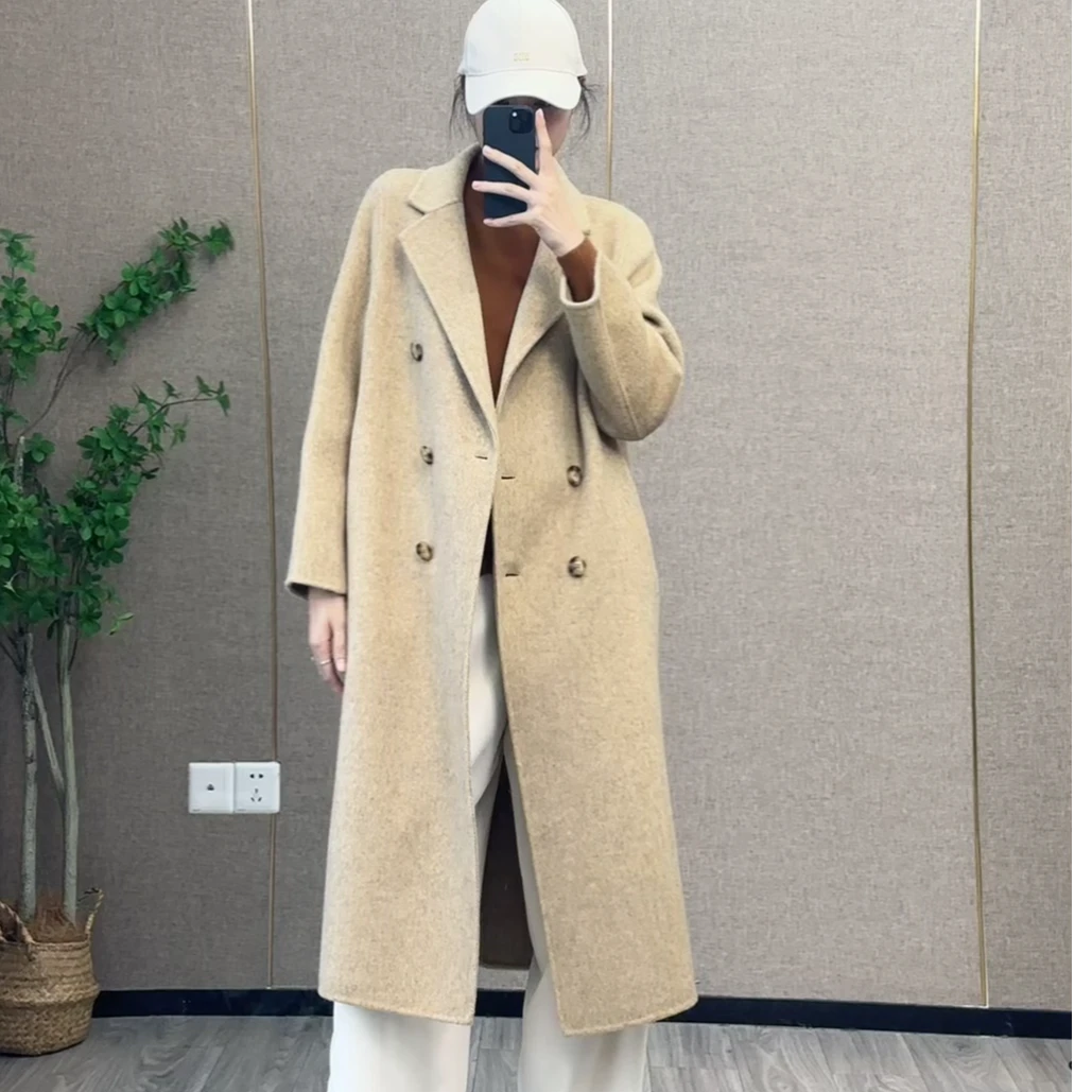 早秋新款 时尚气质百搭休闲设计师韩版宽松中长款纯色毛呢大衣