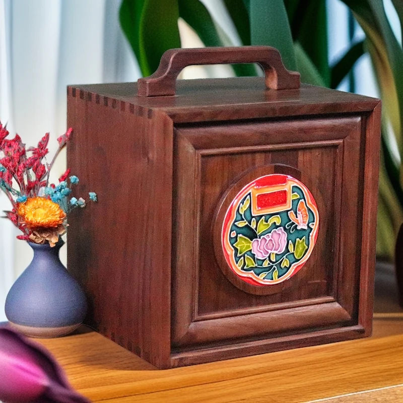 镶嵌10cm圆首饰盒手提抽屉中式高档桌面首饰收纳盒摆件