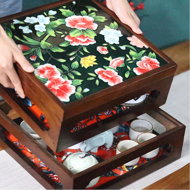33玲珑多宝盒-轻奢老榆木镶嵌瓷版画客厅家居收纳装饰摆件