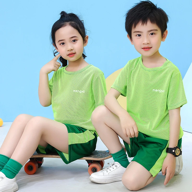 儿童运动背心套装速干透气夏季薄款男童无袖T恤女童学生短袖套装