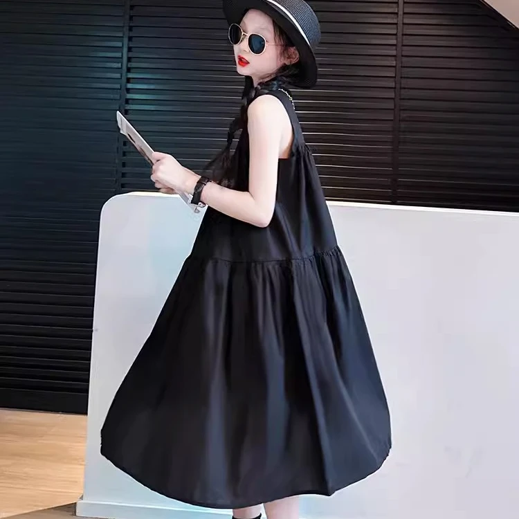 女童裙子夏季2024新款女大童夏装背心裙儿童又酷又飒女孩连衣裙子