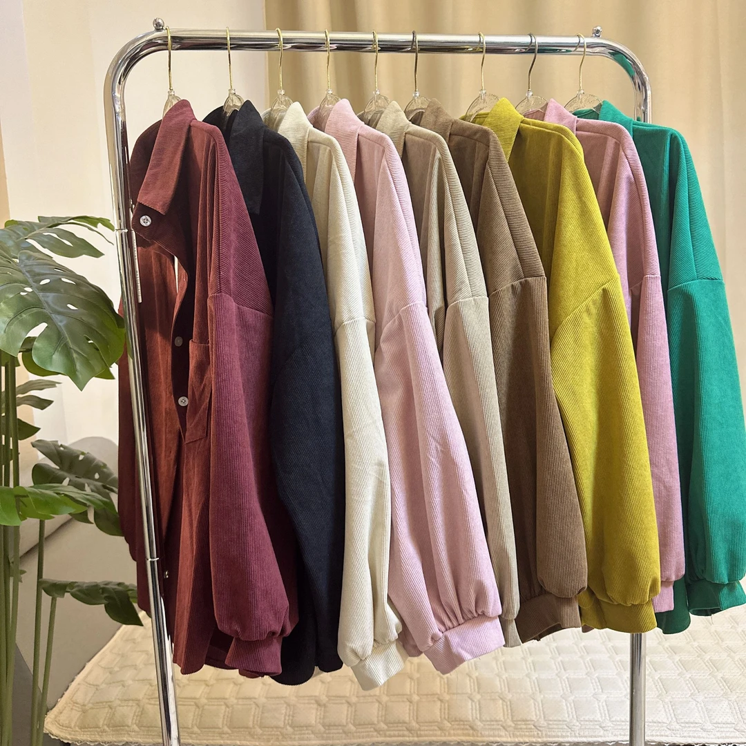 2025春秋外套女韩版长袖女装宽松显瘦灯芯绒衬衫