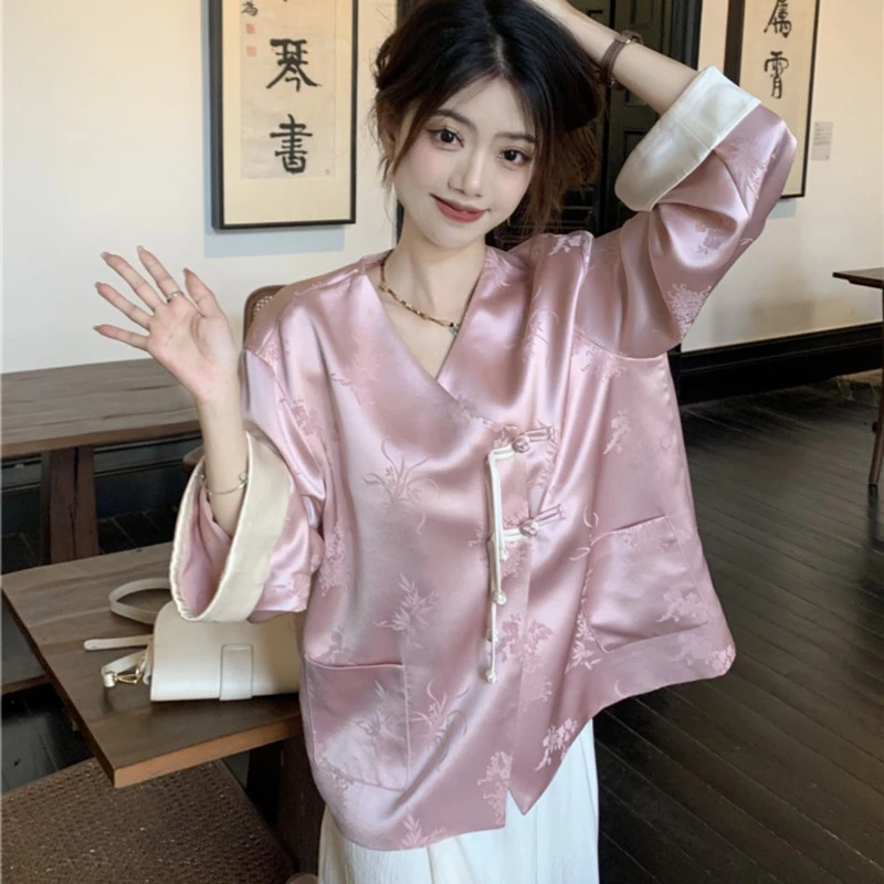 国风新中式温柔汉服上衣白色田园风高腰中式a字半身裙薄款宽松秋