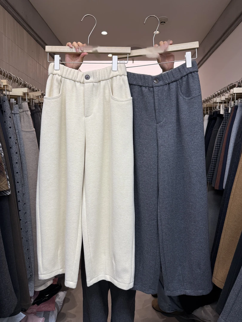 加厚含羊毛面料九分裤子质感高级微弯设计松弛裤