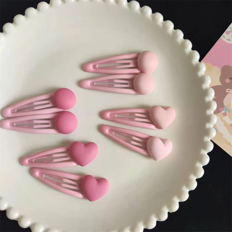 粉色爱心宝宝发夹磨砂质感小圆球BB夹女孩碎发夹儿童高颜值发饰