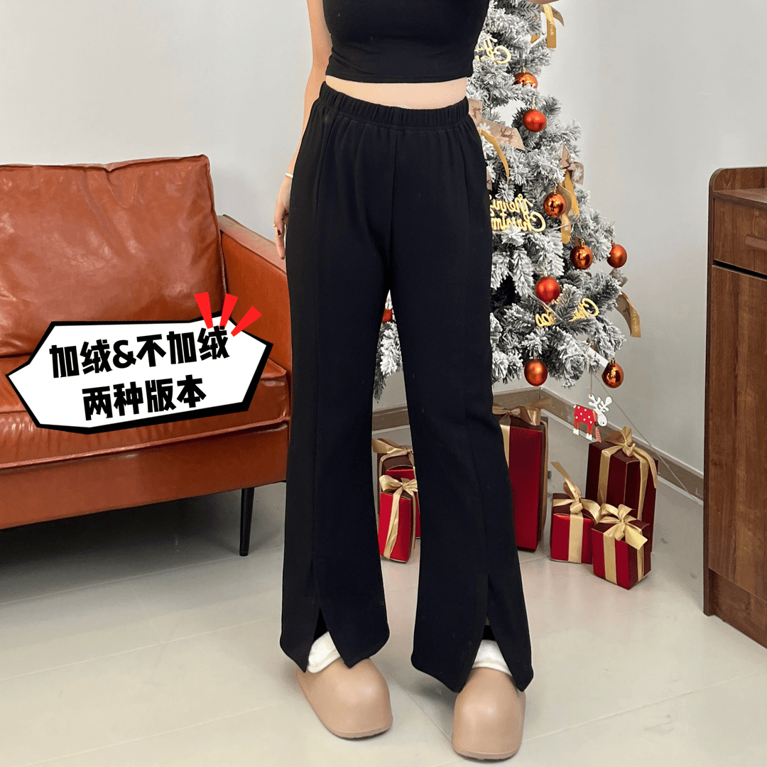 【孟孟推荐】胖妹妹大码女装高腰显瘦垂感鱼尾马蹄黑色开叉微喇裤子