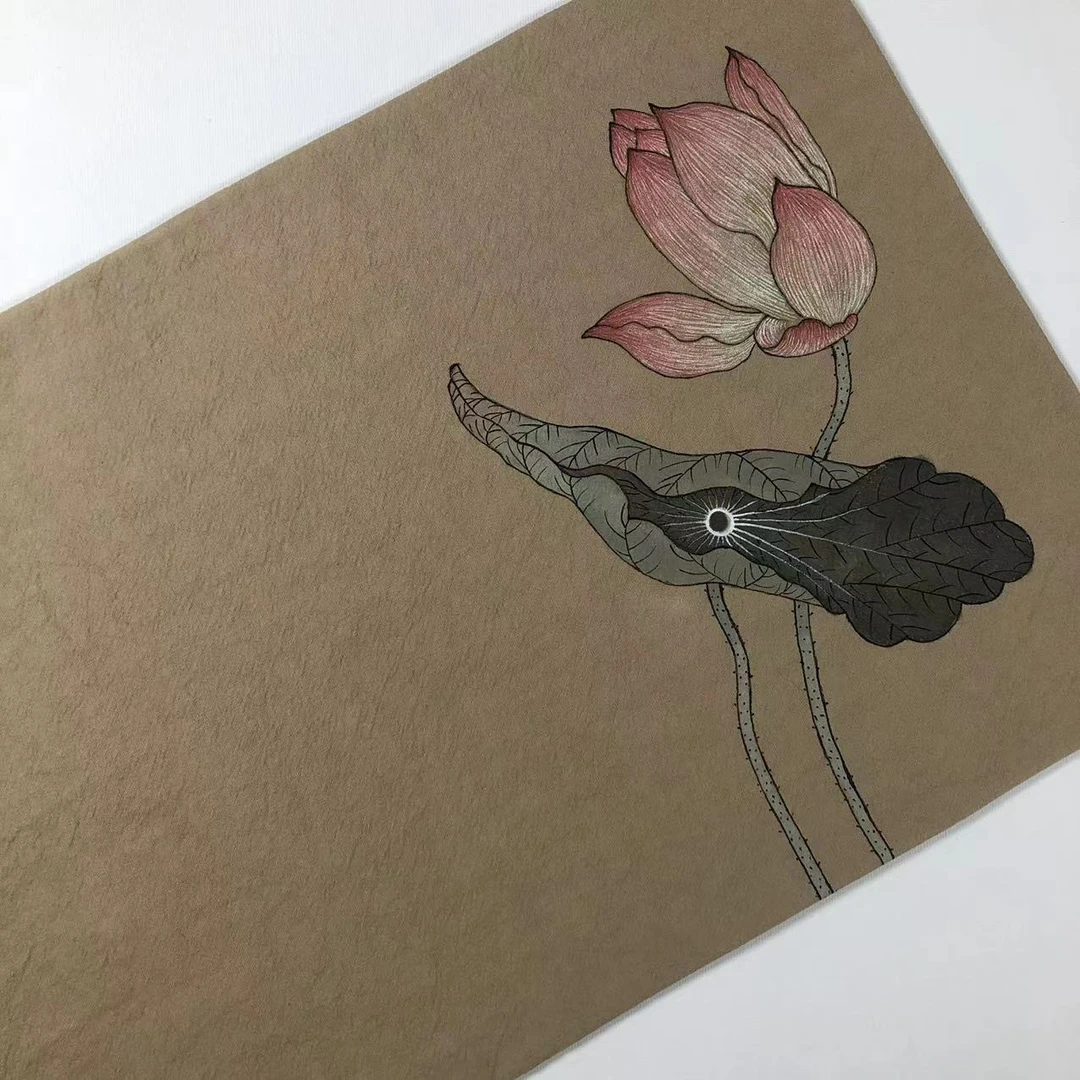 工笔荷花手绘茶席 干泡茶席 茶道茶桌茶艺零配 49*29cm