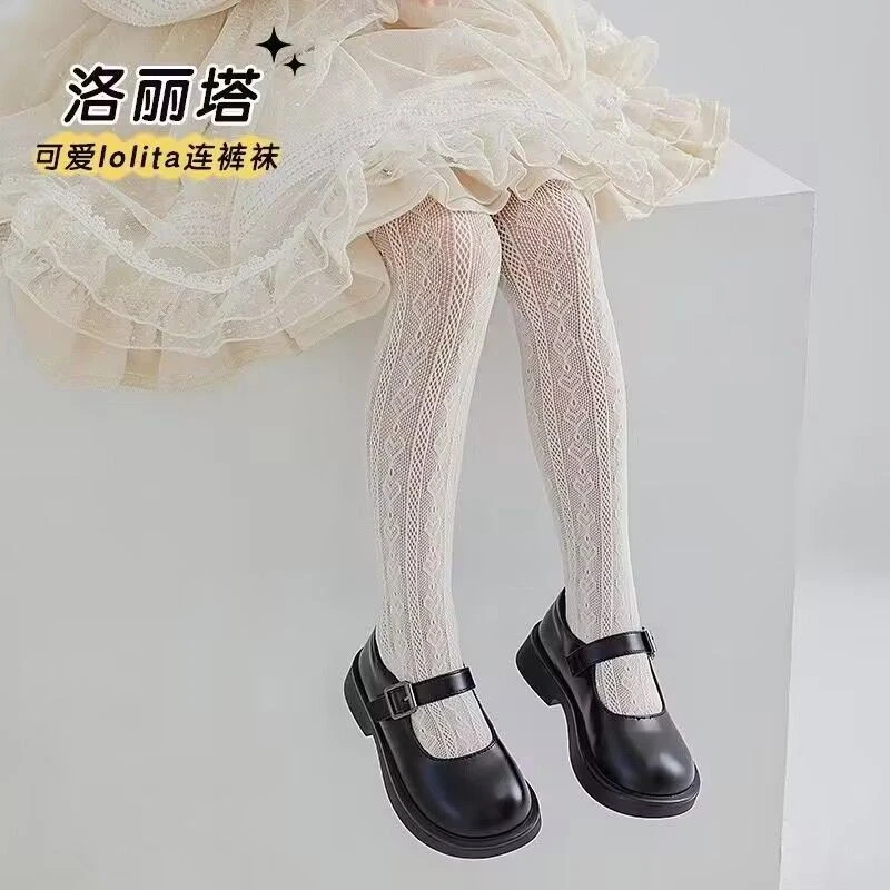儿童打底裤防勾丝镂空夏季网眼薄款洛丽塔白色女童连裤防臭袜公主