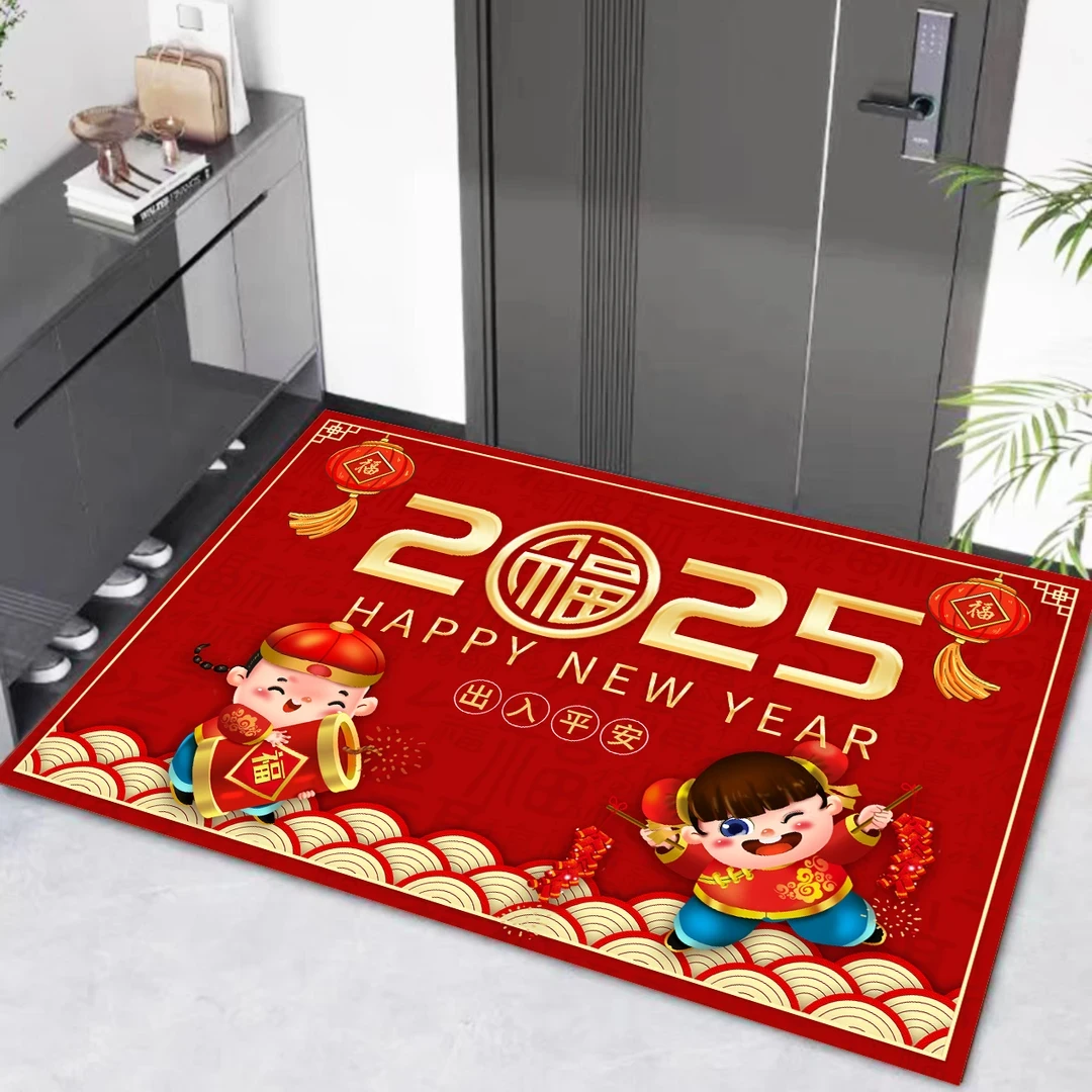 龙年红色喜庆水晶绒入户玄关门垫室内家用支持定制财源广进垫Mmg