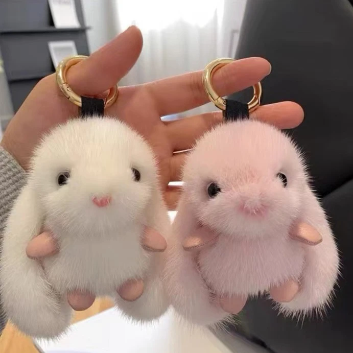 仿水貂毛可爱兔子包包挂饰可爱毛绒挂饰汽车钥匙扣挂团子千玺发声