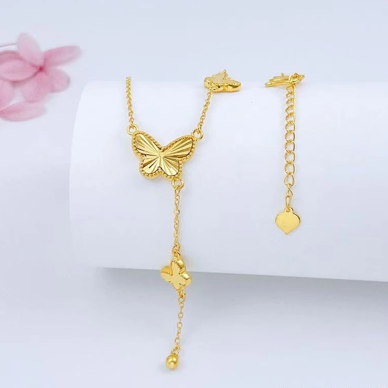 #九紫离火 5G黄金调节AB链车花蝴蝶流苏套链蝴蝶套链