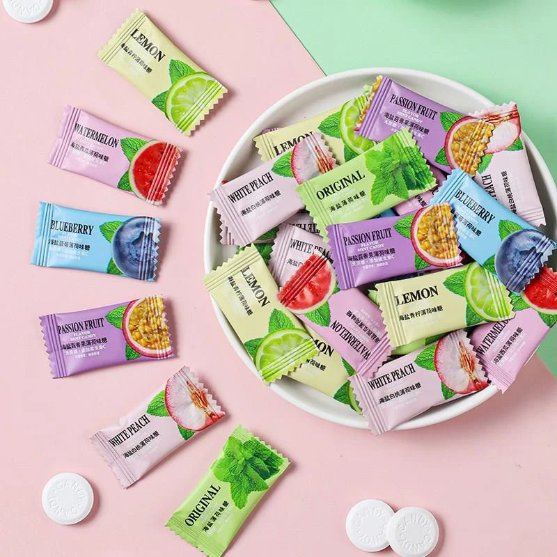 亲劲海盐无糖薄荷味糖清新口气酒店散装糖果网红零食强劲多味商用