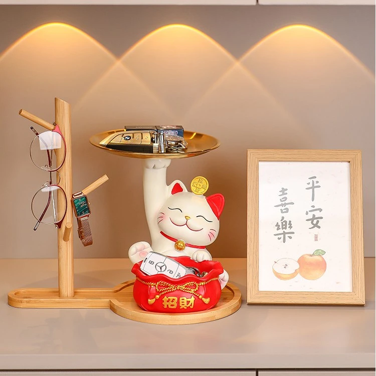 【小扬哥甄选】乔迁新房玄关家居摆件钥匙收纳托盘招财猫入户鞋柜