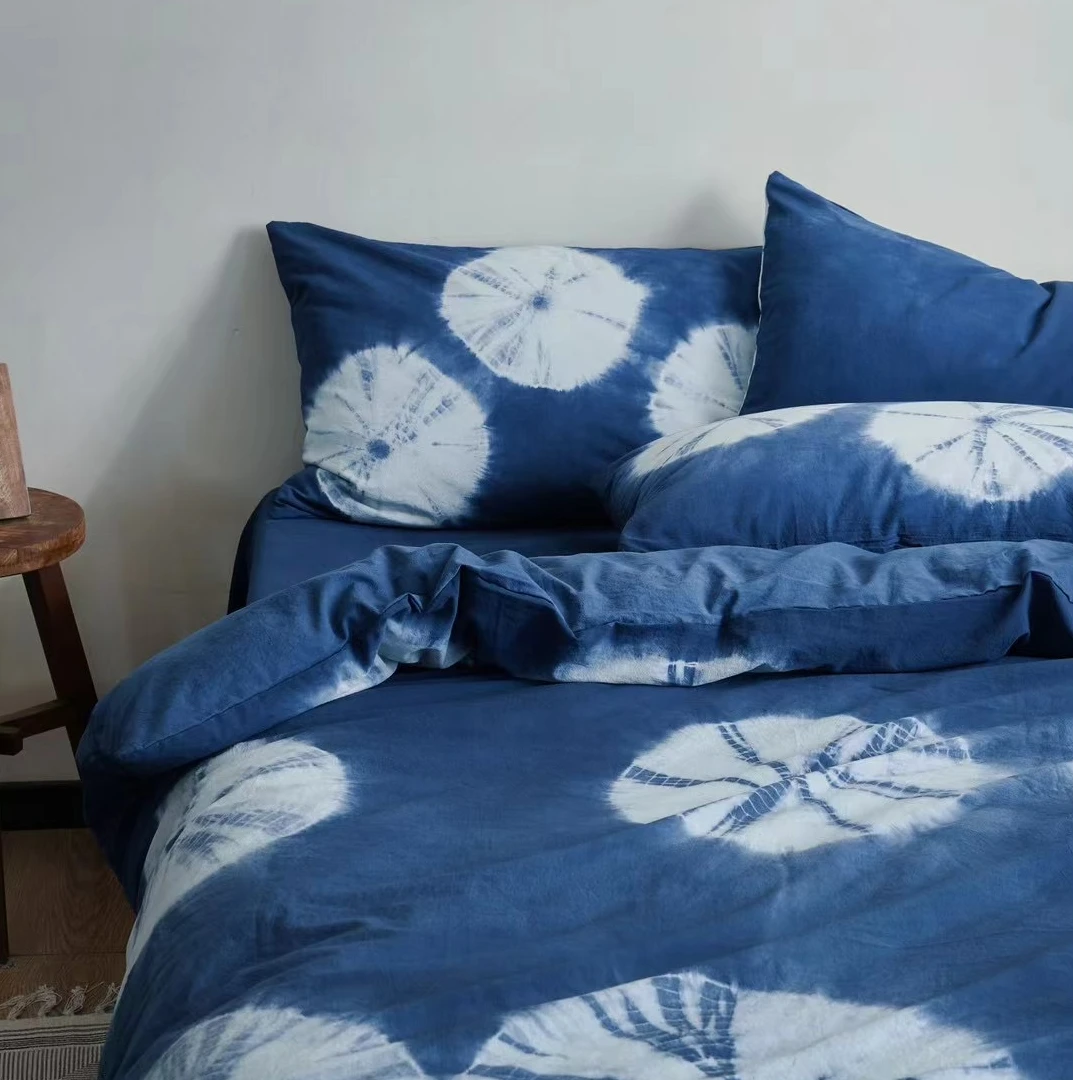 【全棉植物非遗扎染】蓝色蓝白扎染全棉四件套单人
