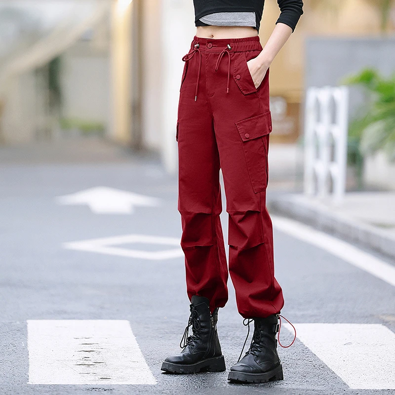 工装裤女宽松2025春秋新款高腰显瘦宽松高腰休闲哈伦阔腿裤1056-1