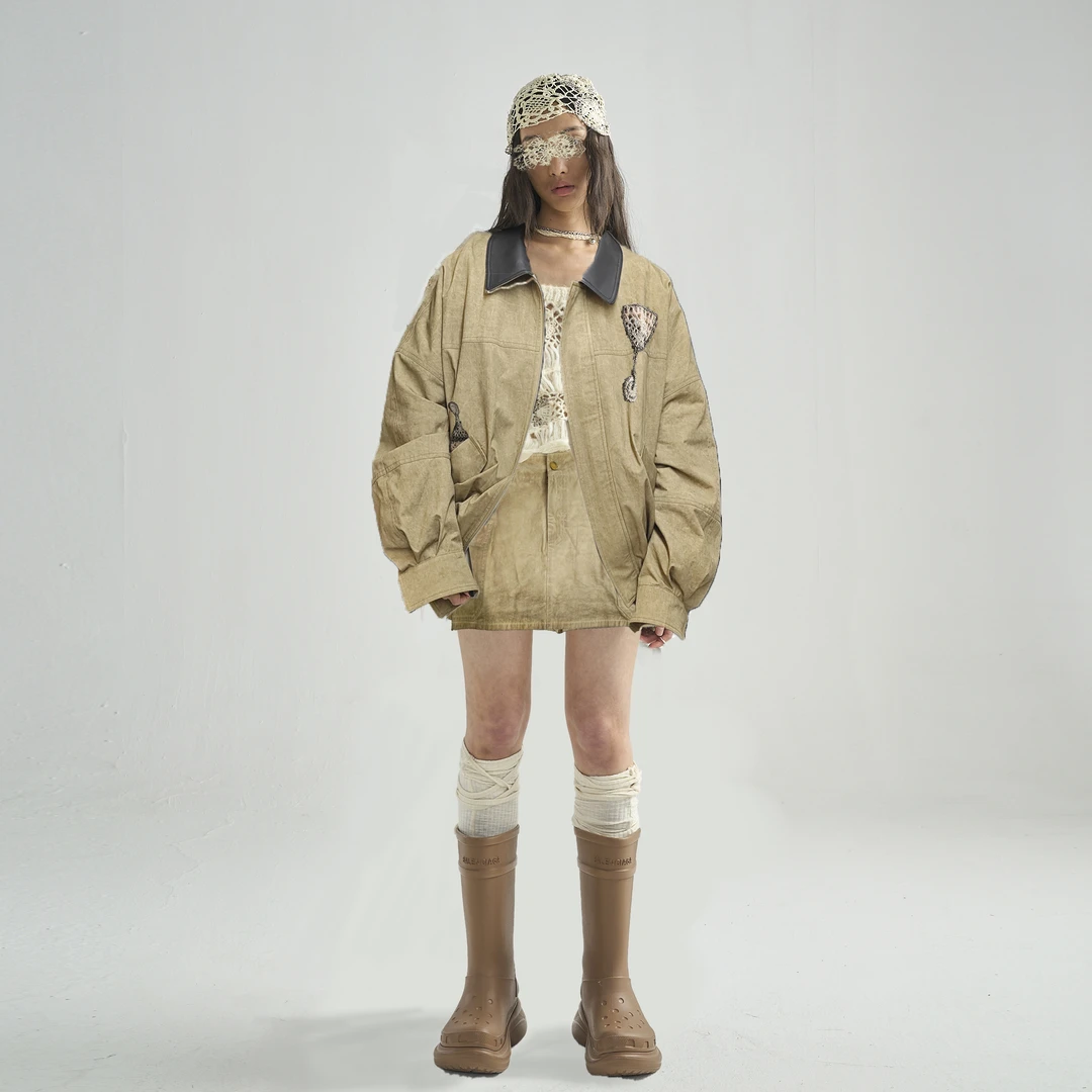 SHELLE ARTISTE干杯吧勾花短风衣两件套可拆卸派克