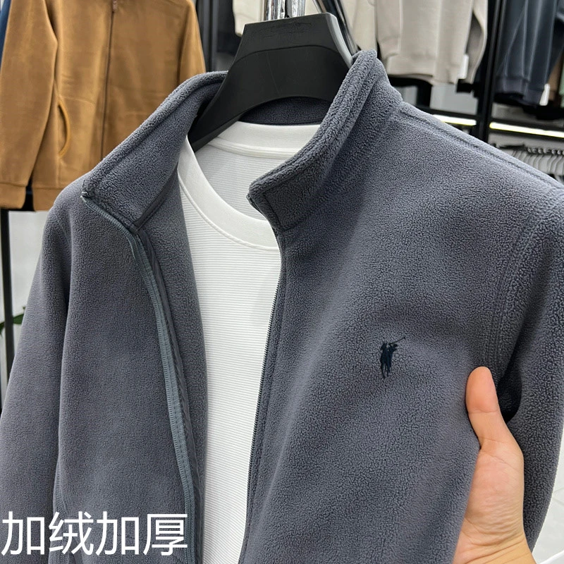 澳粒绒双面加厚冬季时尚加绒保暖外套男士纯色休闲圆领抓绒卫衣潮