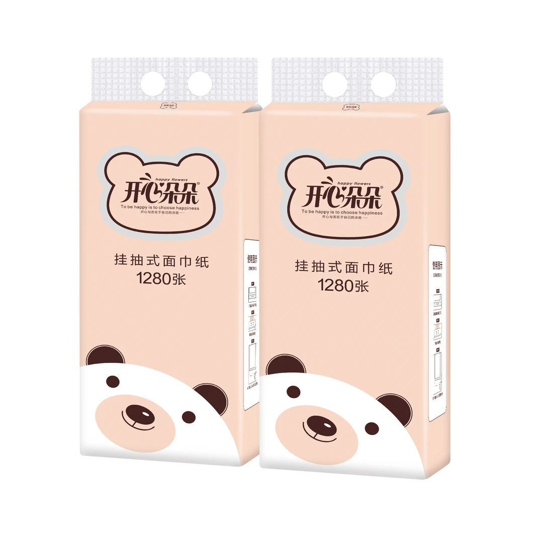 JS开心朵朵2提装悬挂式抽纸4层加厚单提1280张320抽实惠装