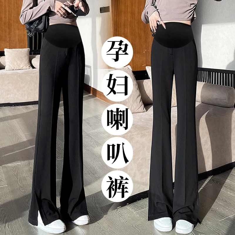 春夏薄款孕妇裤夏季孕妇装高腰孕妇裤外穿显瘦阔腿裤开叉直筒裤夏