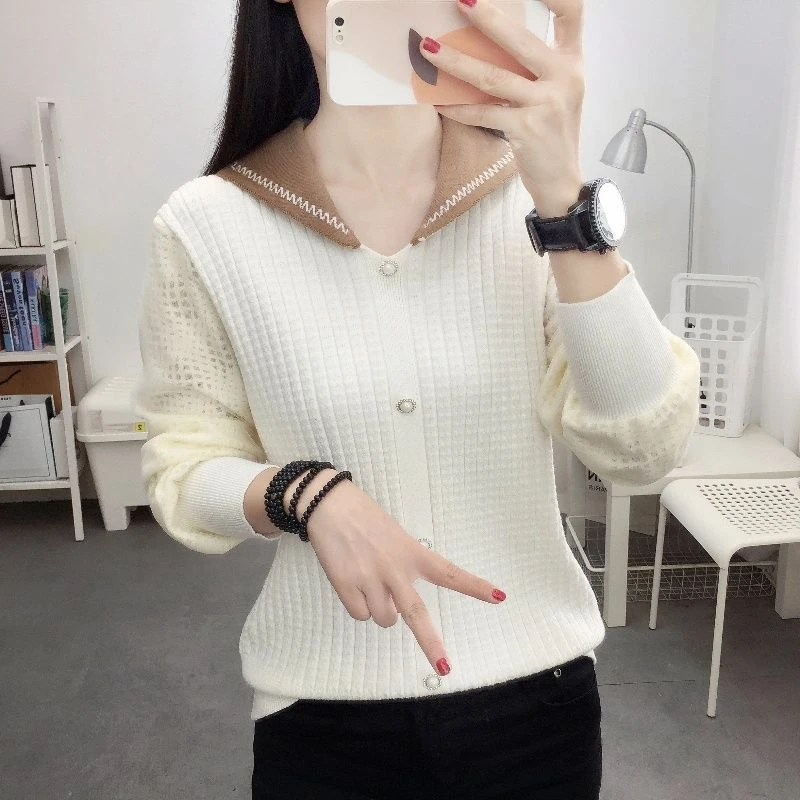 娃娃领针织衫女士毛衣女2025秋冬新款高档打底衫百搭短款长袖上衣