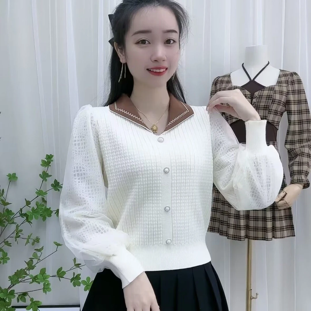 娃娃领针织衫女士毛衣女2025秋冬新款高档打底衫百搭短款长袖早秋