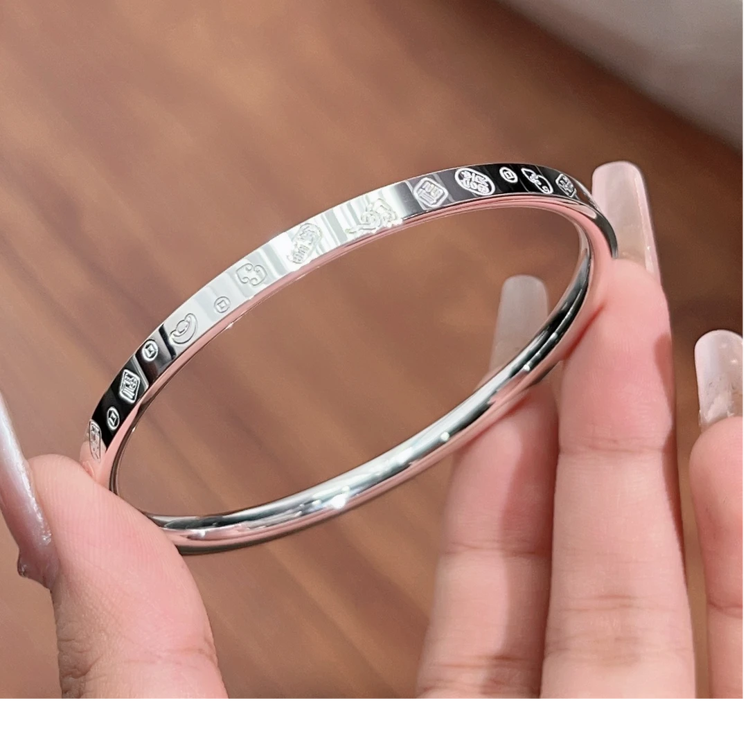 足银手镯 足银999实心闭口手镯吉言多宝款