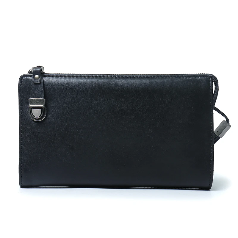 男士手包真皮长款手拿包潮流商务休闲手抓包经典黑色植鞣头层牛皮