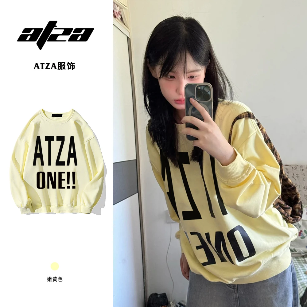 秋冬款设计感字母印花圆领卫衣女小众慵懒风套头宽松百搭上衣