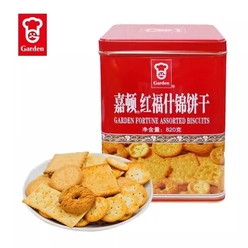 嘉顿红福什锦饼干820g铁罐装饼干