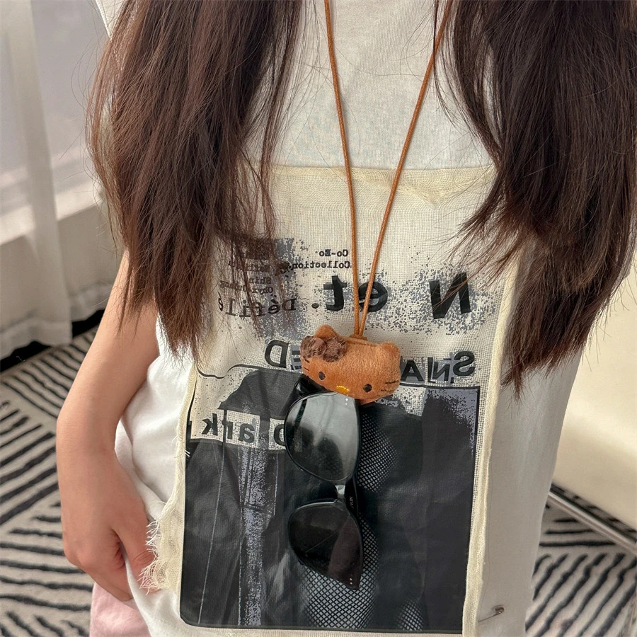 非金属布艺吊坠 可爱kitty小众墨镜链条眼镜收纳挂绳脖防滑-汤圆