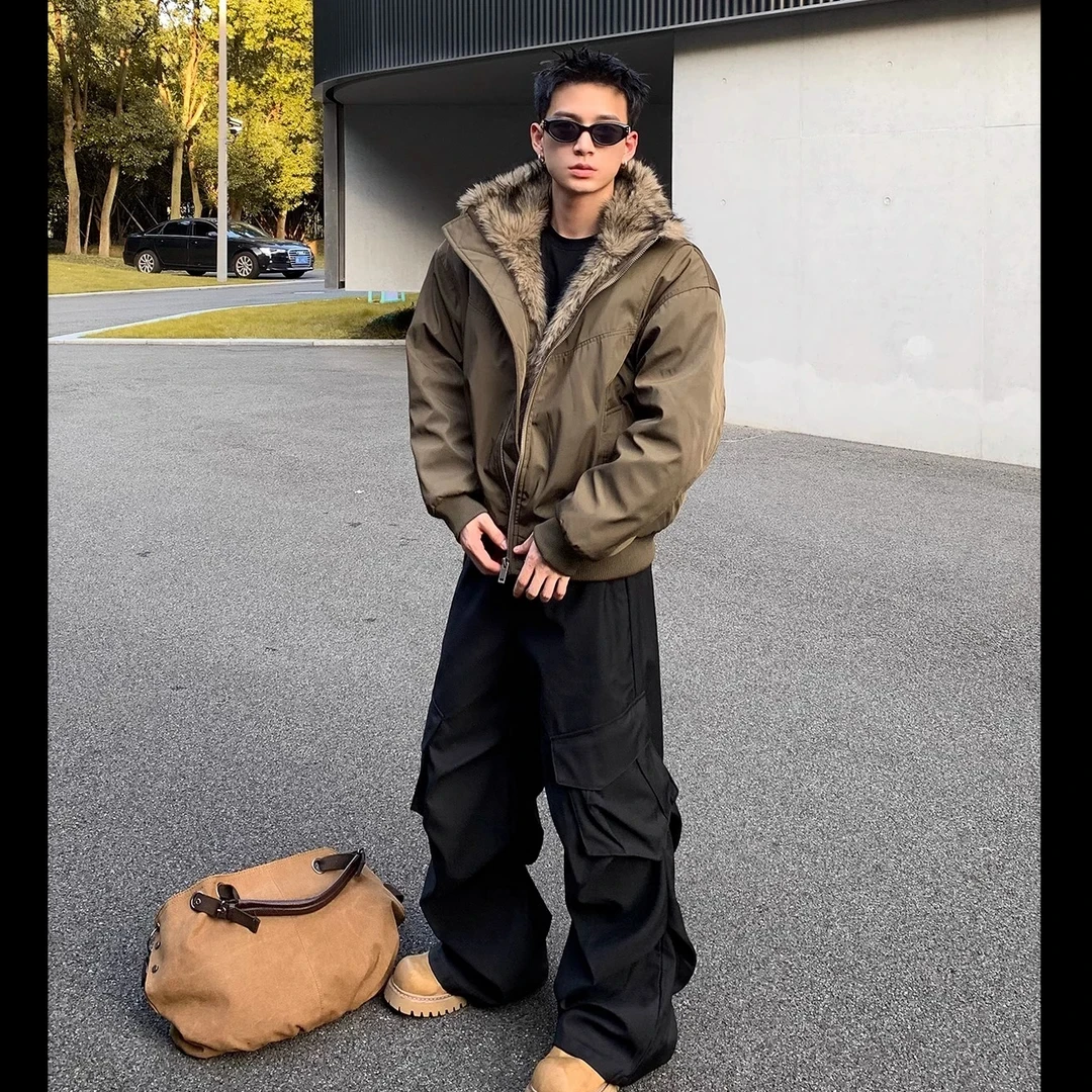 美式复古解构夹克冬季加厚保暖座山雕毛领百搭高级感夹棉棉服外套