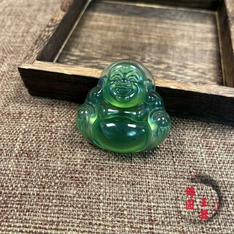 纯天然岫岩玉180吊坠佛公时尚绿色精美菠菜绿