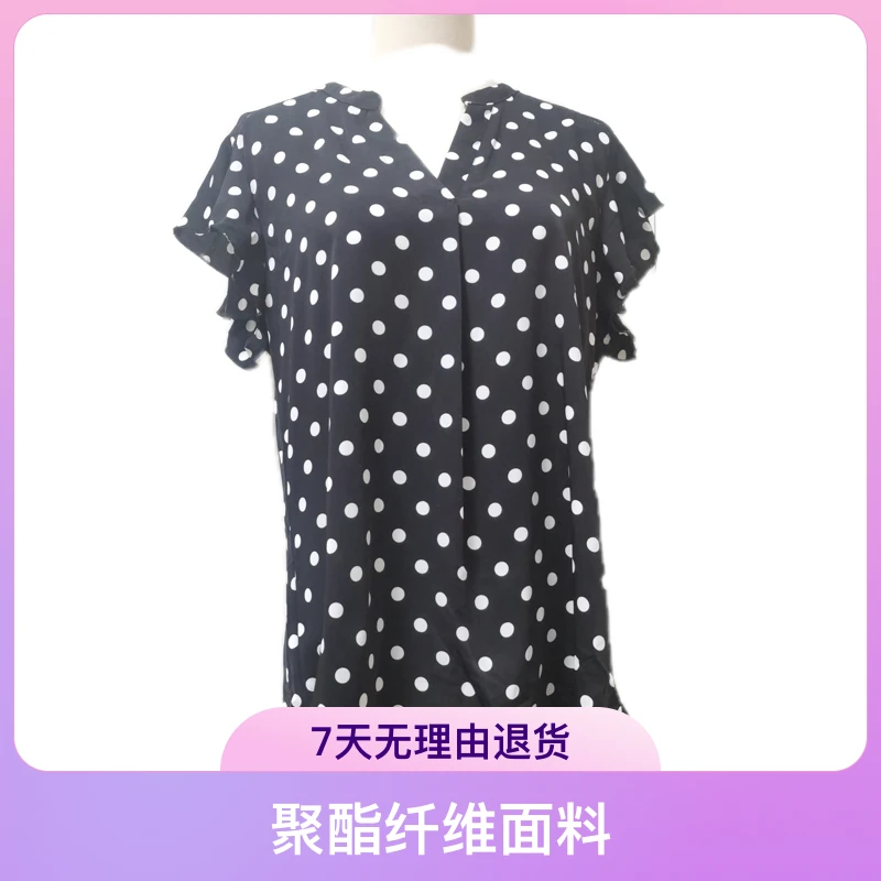 夏天通勤女装高级感独特的漂亮复古洋气波点黑白外贸短袖衬衣