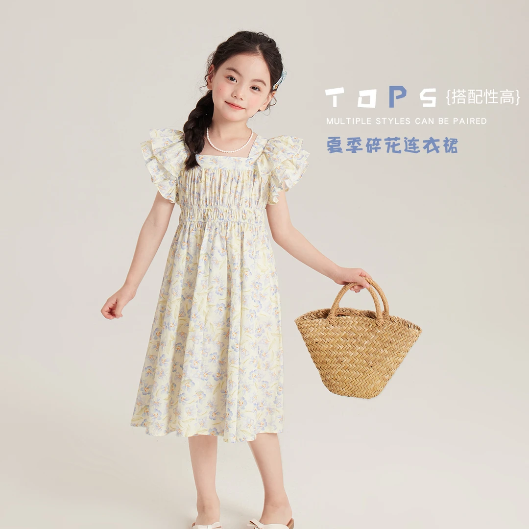 布丁哈鲁2024夏款女童甜美碎花泡泡袖连衣裙G42DQ210