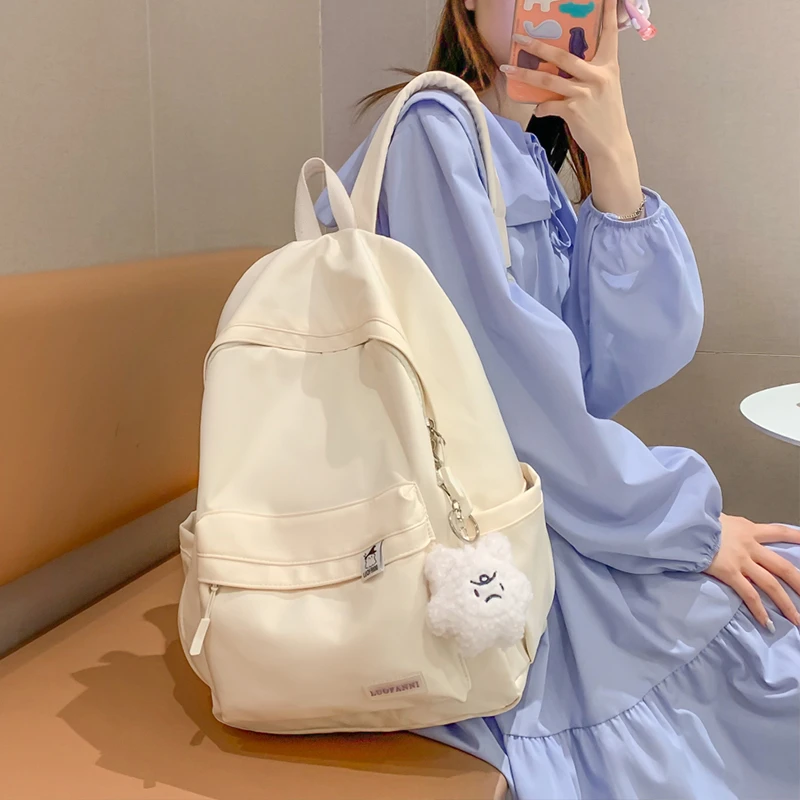 简约纯色书包女生大学生简约双肩包高中生日系少女百搭高颜值背包