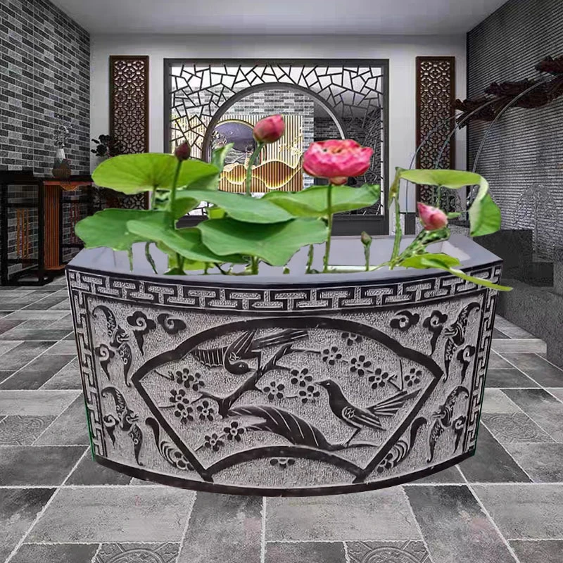 石雕鱼缸青石仿古水缸石盆半圆流水槽庭院户外养鱼池装饰雕刻摆件