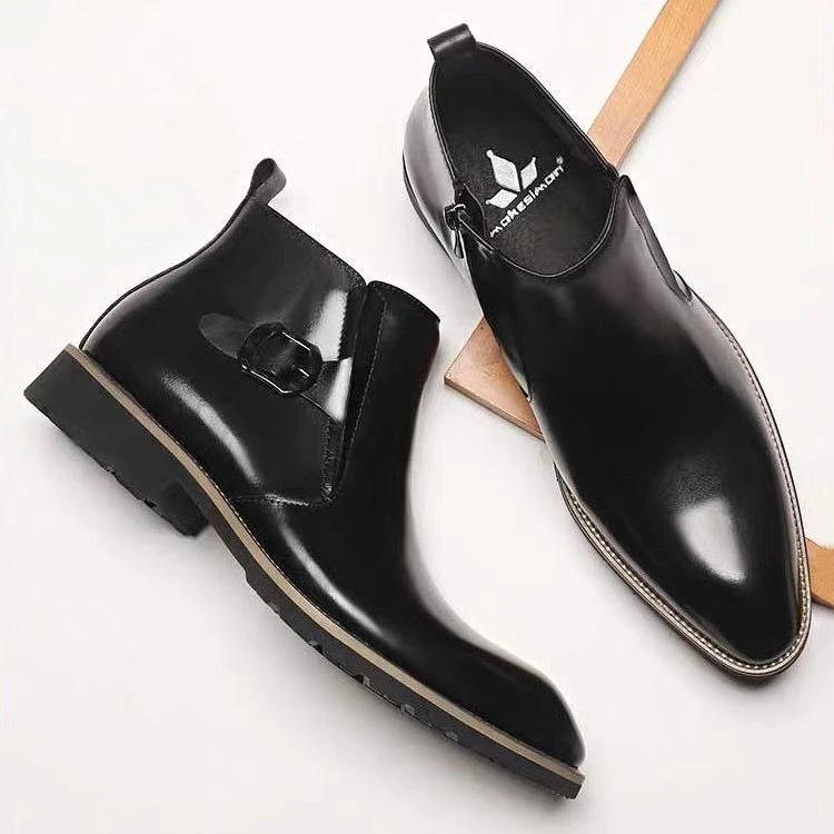 潮流切尔西短靴男商务韩版尖头皮靴高帮鞋英伦风真皮马丁靴男靴子