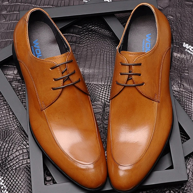 高档皮鞋男英伦风真皮尖头系带男鞋欧版牛皮商务正装男鞋潮流婚鞋