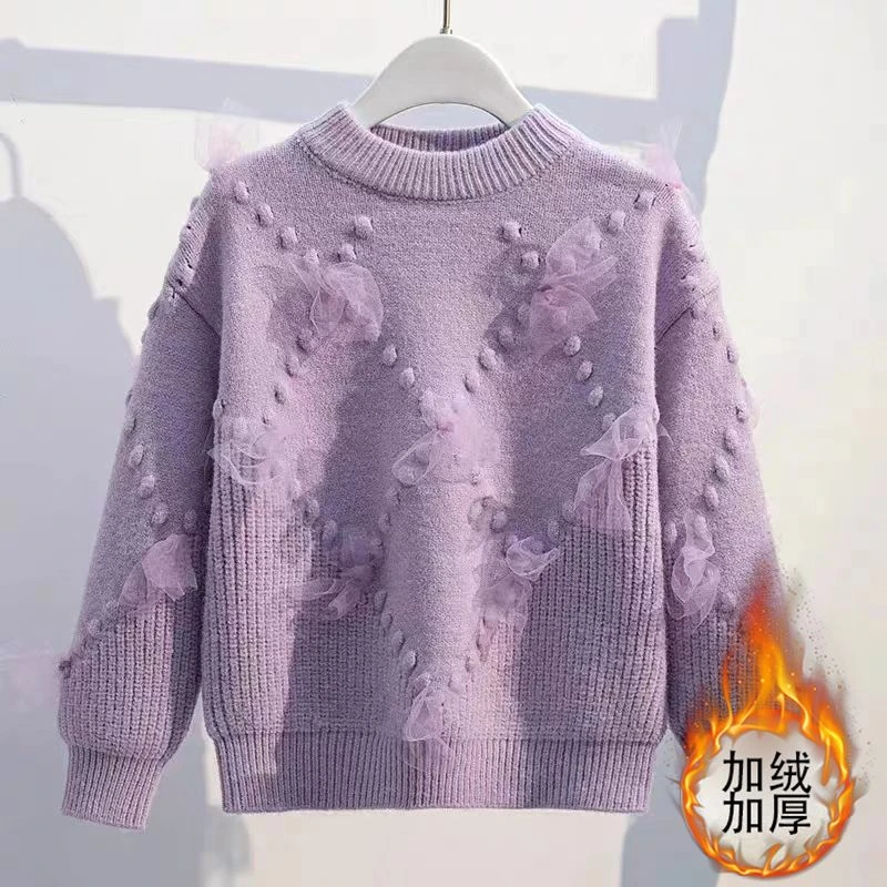 【云朵】女童毛衣冬季加绒加厚儿童针织打底衫秋冬冬装套头云朵JC54