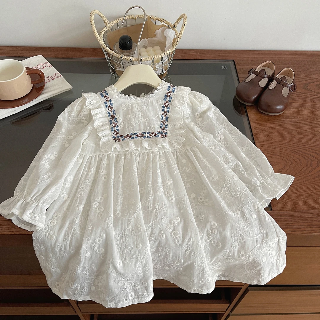 2024春秋新款韩版时尚清新女童刺绣花朵甜美公主连衣裙C24010