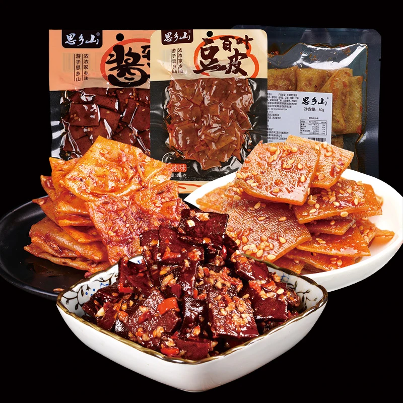 思乡山湖南特产泡泡干百叶片平江干酱干香辣豆干麻辣零食组合300g