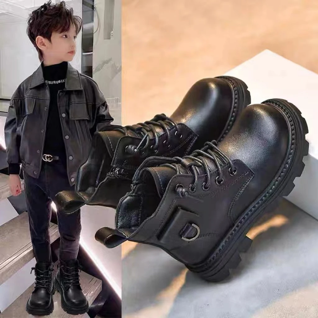 男童马丁靴儿童真皮靴子女2025秋冬新款棉鞋加绒雪地靴小男孩短靴