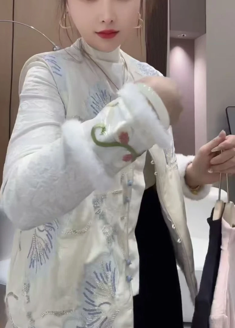 婷婷专属-1213拼接毛毛设计感新中式百搭高弹拉毛打底衫