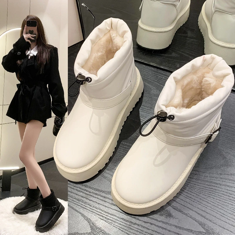 白色短筒雪地靴2024冬季新款韩版女加绒加厚棉靴学生保暖百搭棉鞋