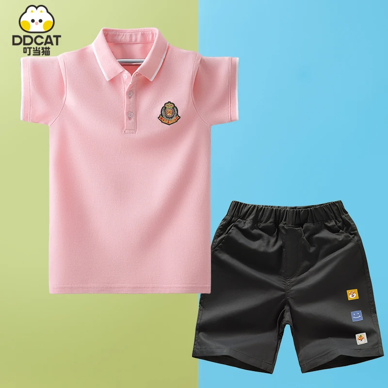 叮当猫男童短袖套装纯棉2024夏季新款中大童男孩休闲polo衫两件套